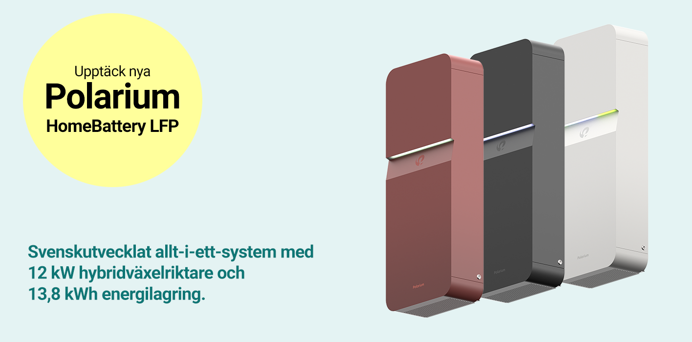 Svenskutvecklat allt-i-ett-system med  12 kW hybridväxelriktare och  13,8 kWh energilagring.